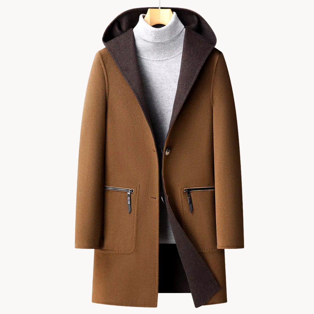 MANTEAU EN LAINE À CAPUCHE POUR HOMME