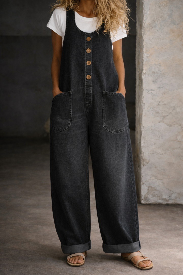 MARION | Salopette-Robe en Jean Délavé