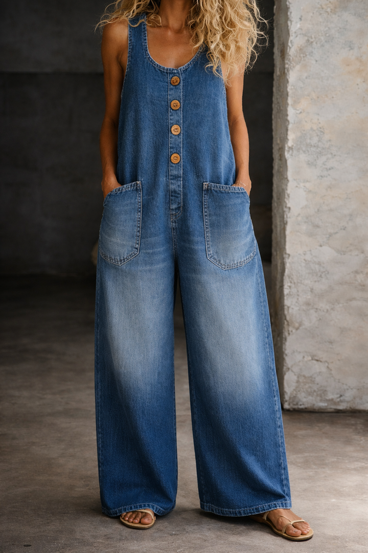 AGATHE | Salopette-Robe en Jean Délavé Vintage