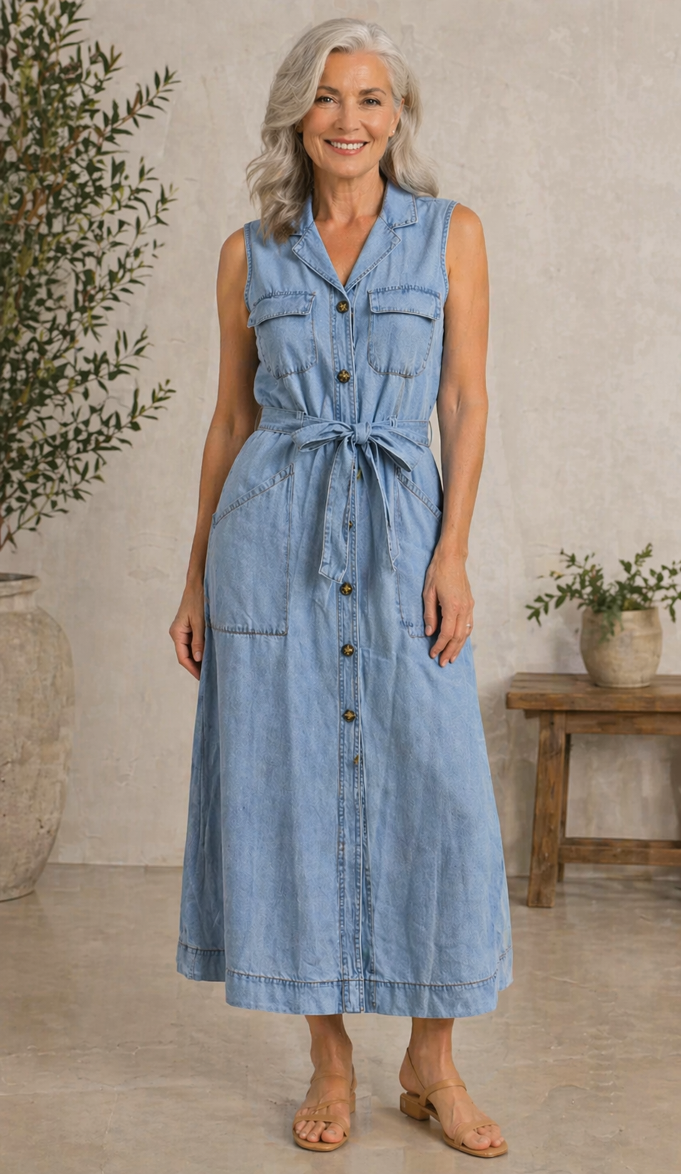 HORTENSE | Robe Longue en Jean Sans Manches
