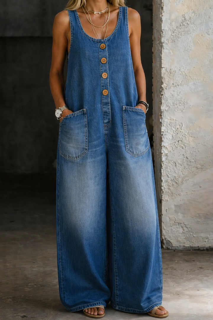 AGATHE | Salopette-Robe en Jean Délavé Vintage