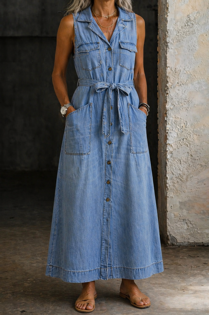 HORTENSE | Robe Longue en Jean Sans Manches