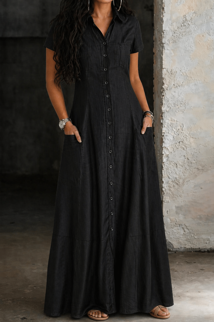 CHARLOTTE | Robe Longue en Jean Noir