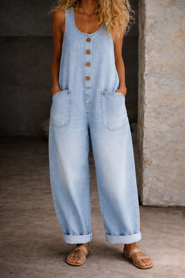MÉLANIE | Salopette-Robe en Jean Délavé Vintage