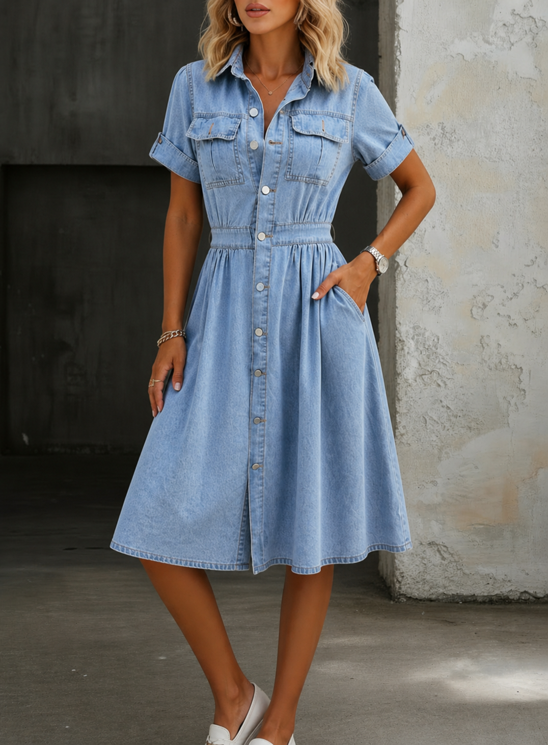 CLÉMENCE | Robe en Jean à Manches Courtes