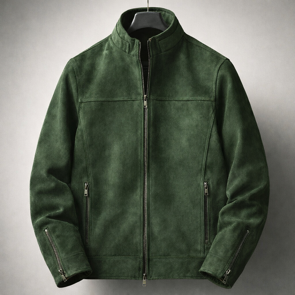 CLAUDE | Blouson en daim — col montant, finition vieillie