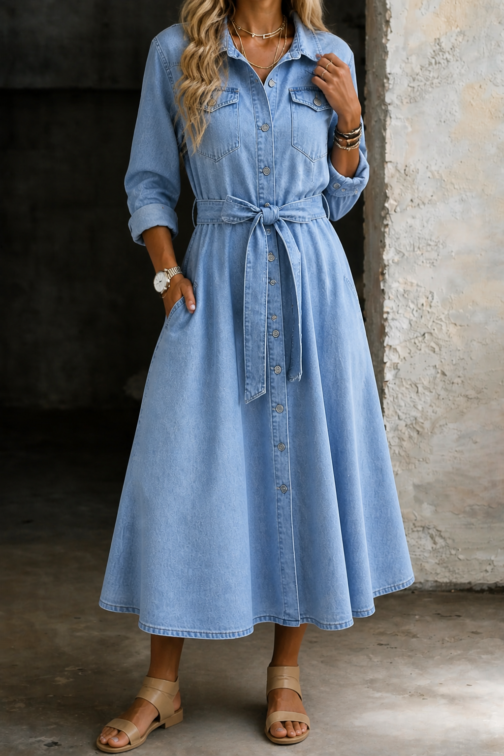 CORALIE | Robe en Jean à Manches Longues