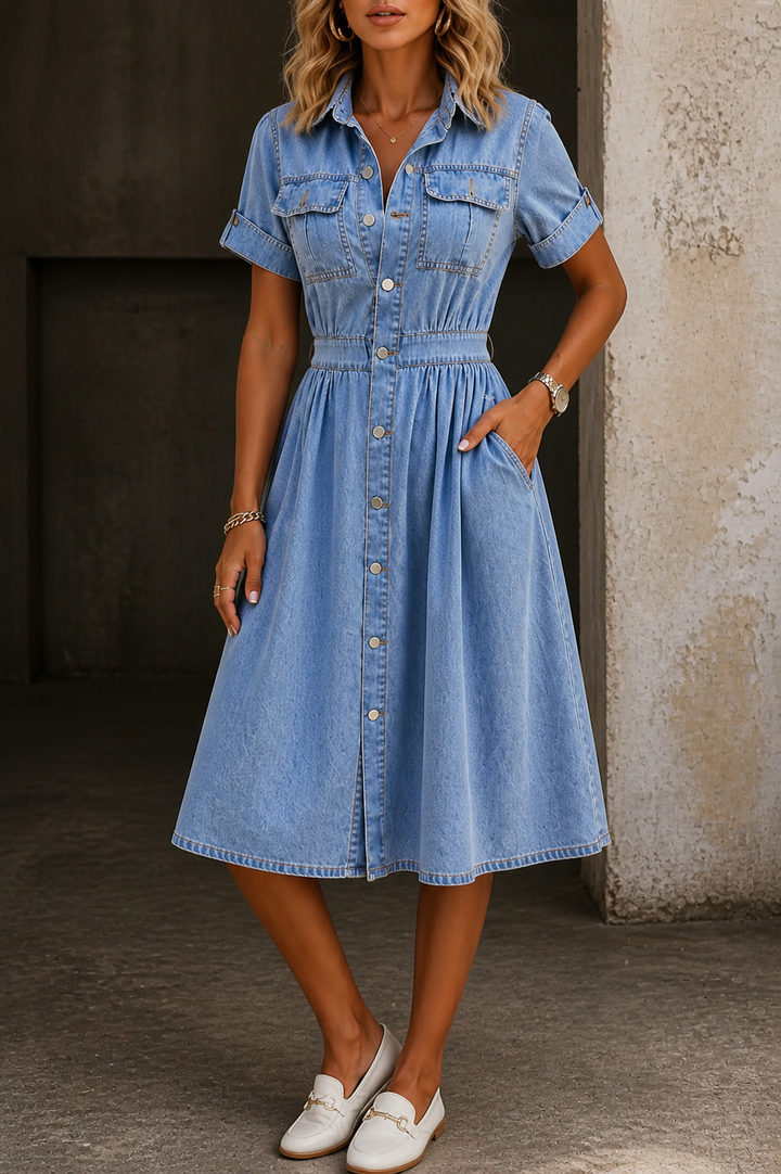 CLÉMENCE | Robe en Jean à Manches Courtes