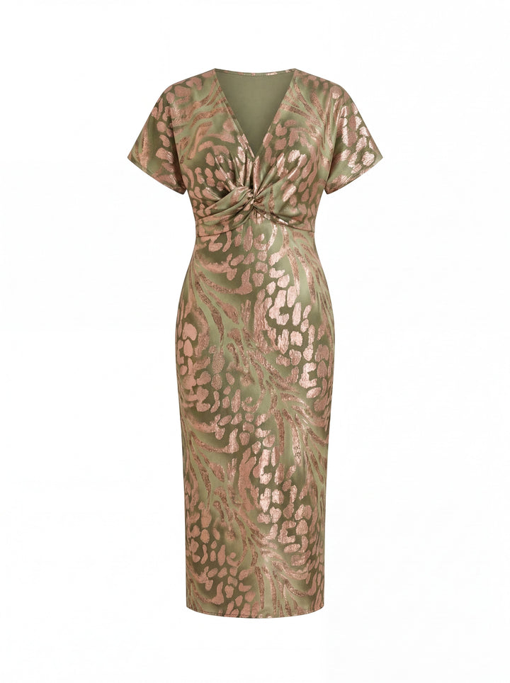 Élise | Robe midi drapée en jacquard précieux