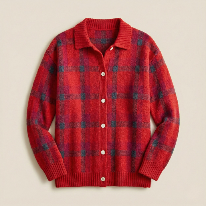 Anna | Cardigan en Tricot Doux à Carreaux