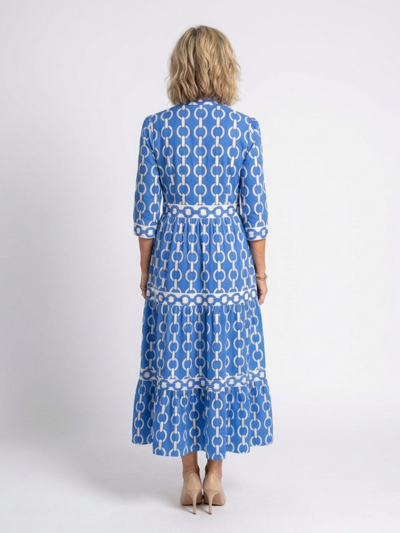 Ysolde | Robe Midi à Manches Trois Quarts Motif Chaîne