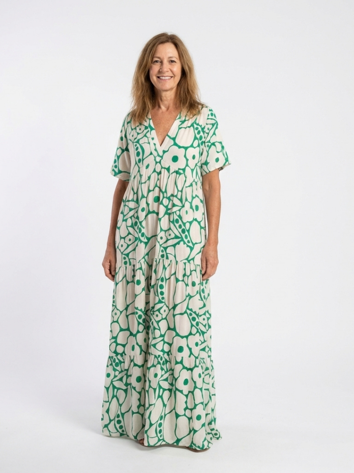 Zuleika | Robe Midi Fleurie à Manches Courtes et Décolleté en V