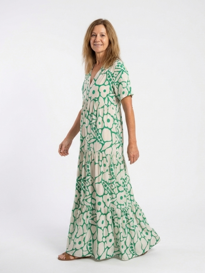 Zuleika | Robe Midi Fleurie à Manches Courtes et Décolleté en V