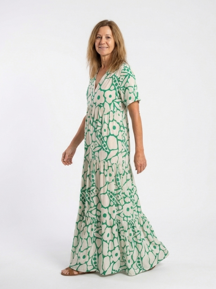 Zuleika | Robe Midi Fleurie à Manches Courtes et Décolleté en V