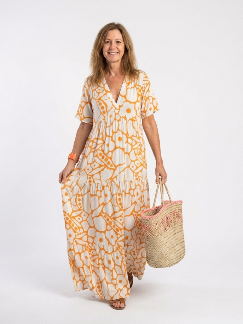 Zuleika | Robe Midi Fleurie à Manches Courtes et Décolleté en V