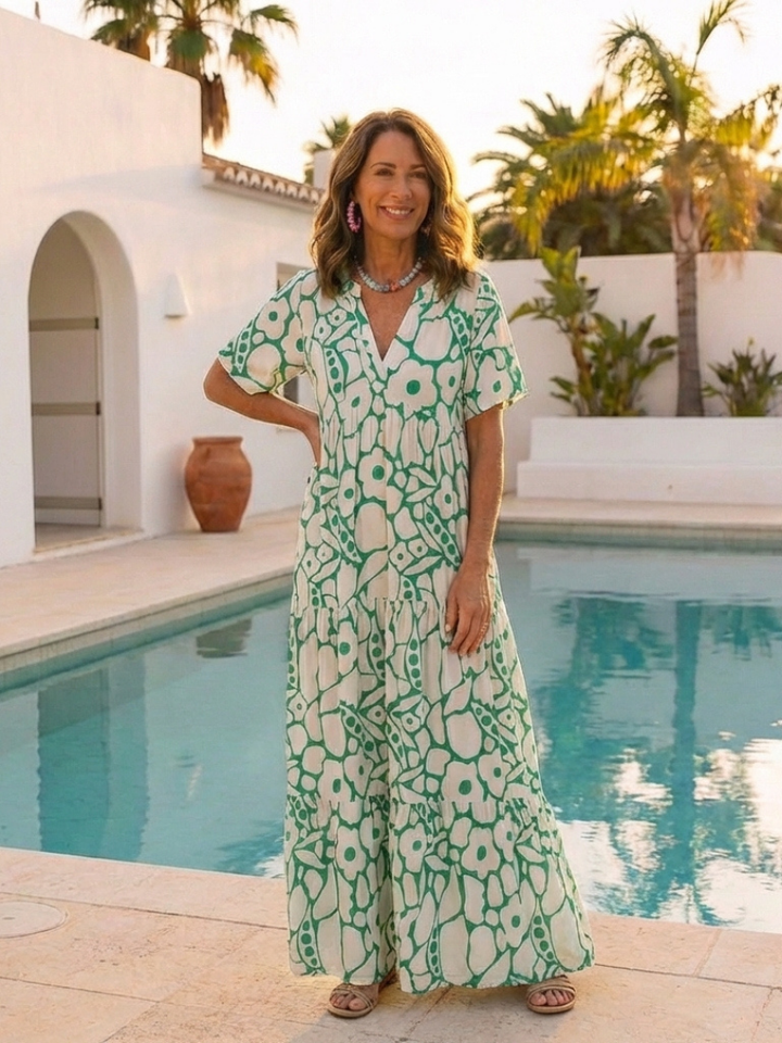 Zuleika | Robe Midi Fleurie à Manches Courtes et Décolleté en V