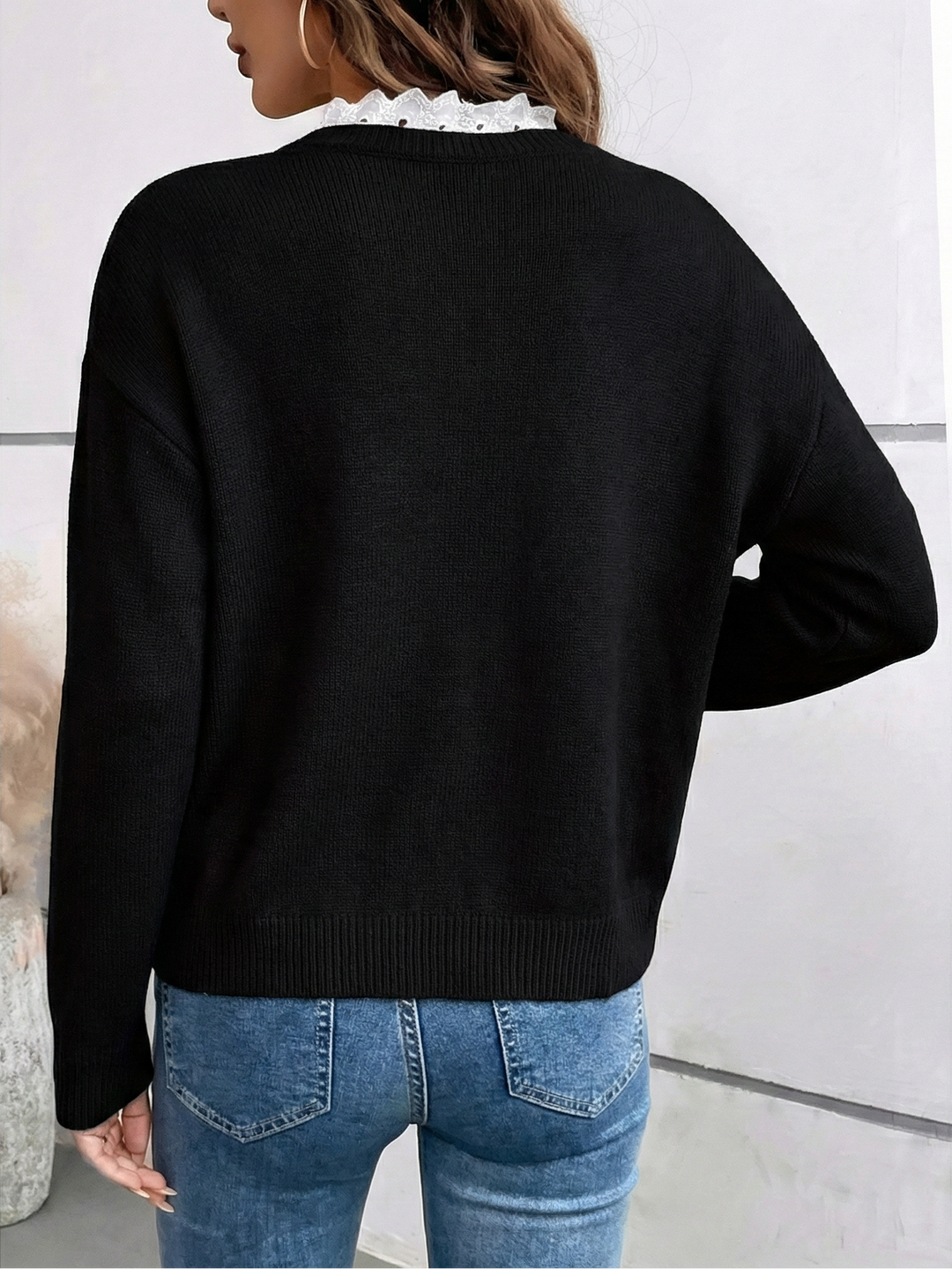 Céline | Pull en cachemire col dentelle