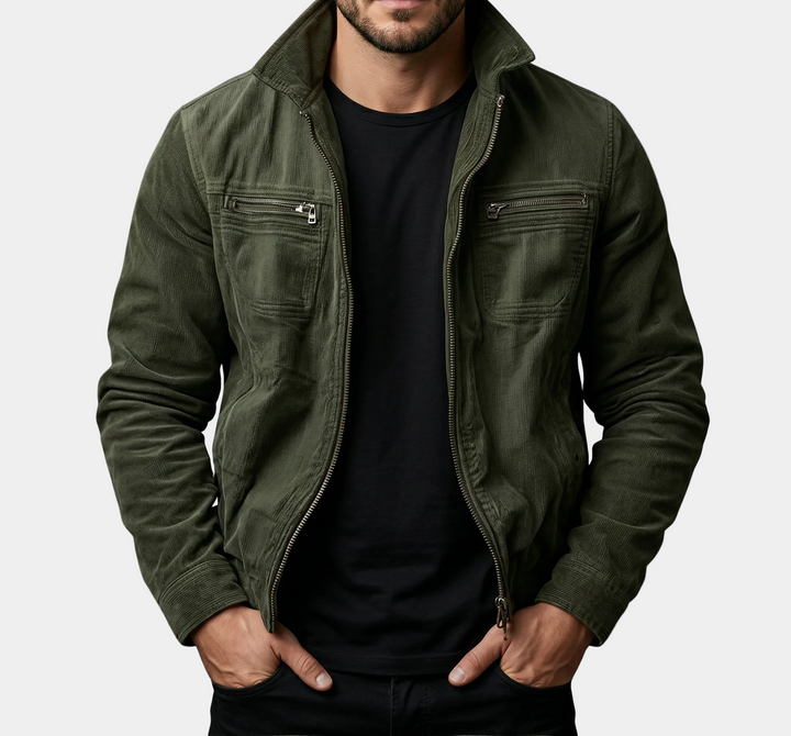 GUSTAVE | Veste utility en velours côtelé — col officier et zips poitrine