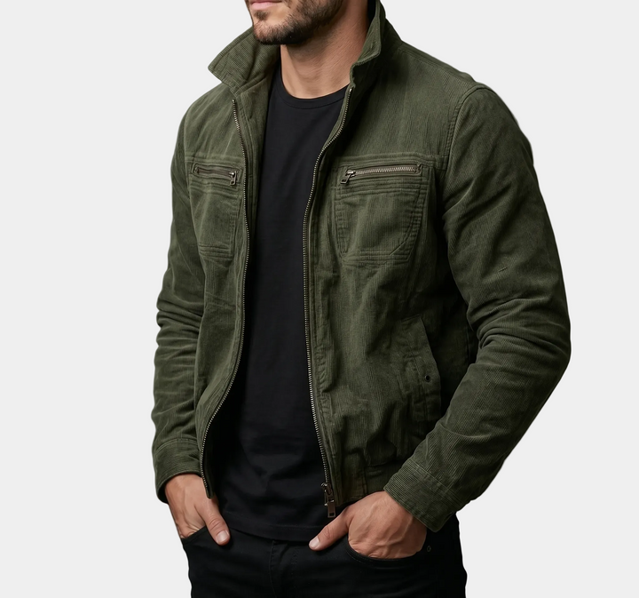 GUSTAVE | Veste utility en velours côtelé — col officier et zips poitrine