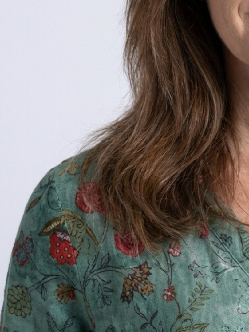 Marina | Robe Maxi à Fleurs à Encolure en V et Manches Trois Quarts