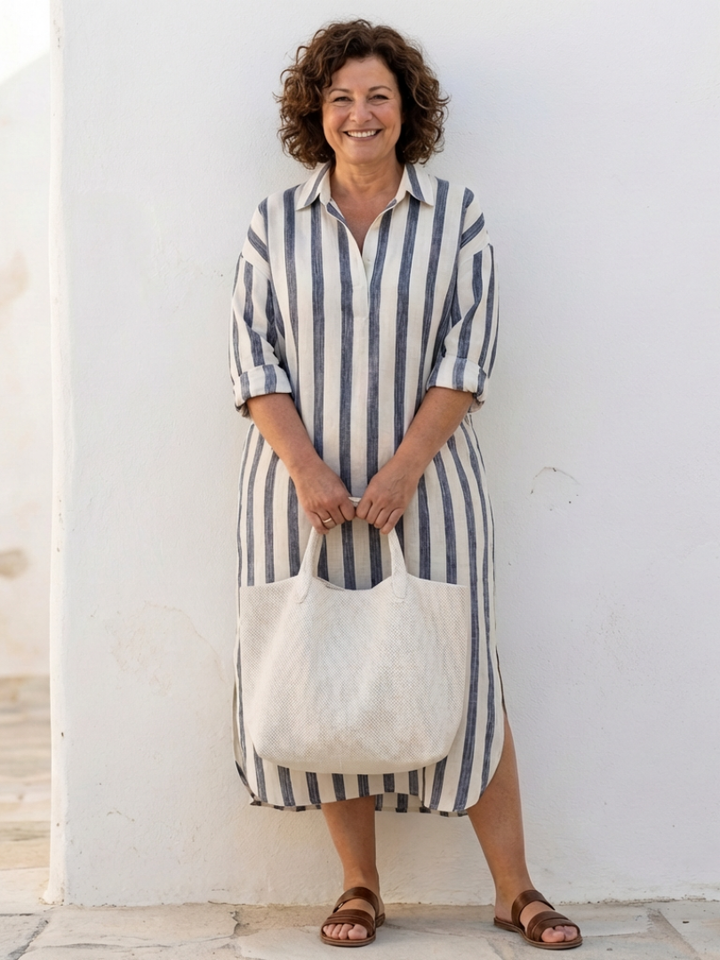 Naomi | Robe midi rayée élégante à manches longues
