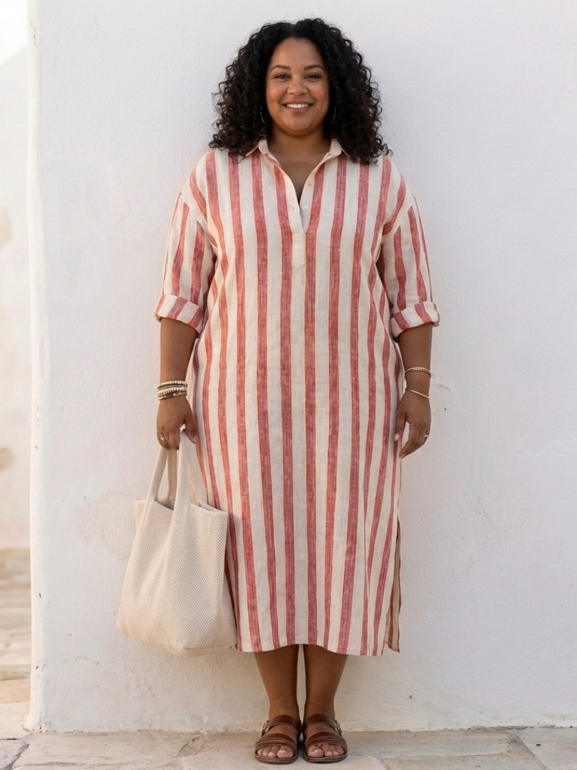 Naomi | Robe midi rayée élégante à manches longues