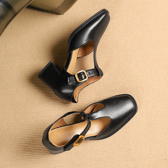 Margaux | Escarpins à bride en T en cuir, talon carré