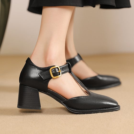 Margaux | Escarpins à bride en T en cuir, talon carré