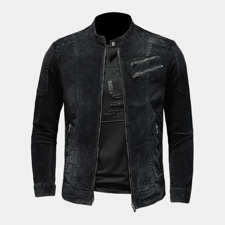 CYPRIEN | Veste denim noir — col officier et inspiration café racer