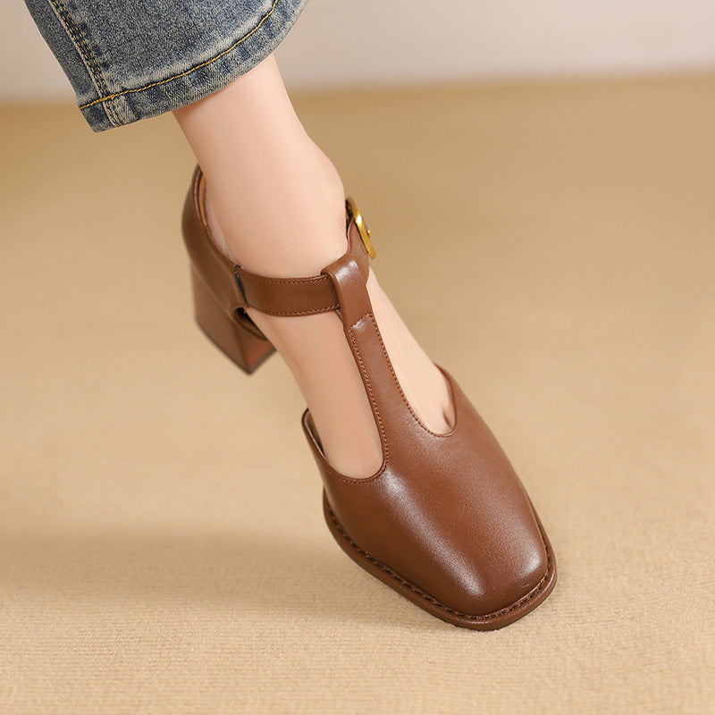 Margaux | Escarpins à bride en T en cuir, talon carré