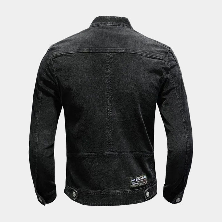 CYPRIEN | Veste denim noir — col officier et inspiration café racer