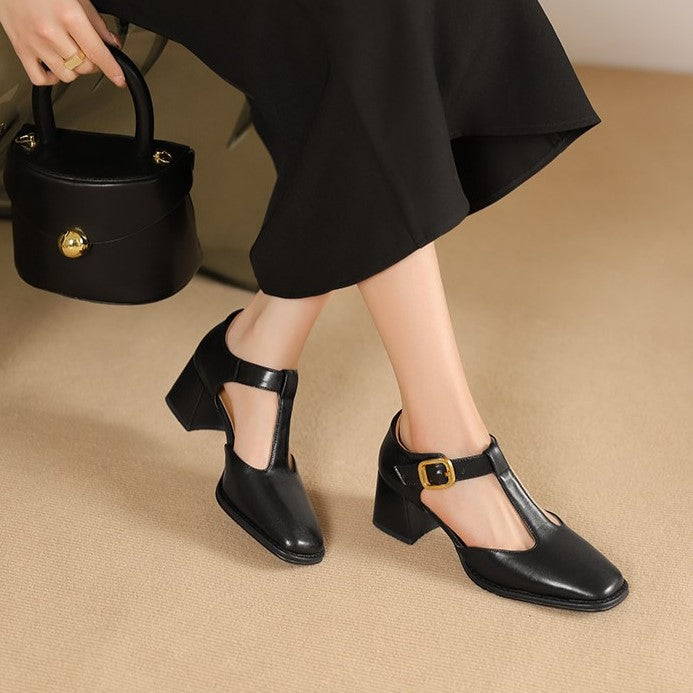 Margaux | Escarpins à bride en T en cuir, talon carré