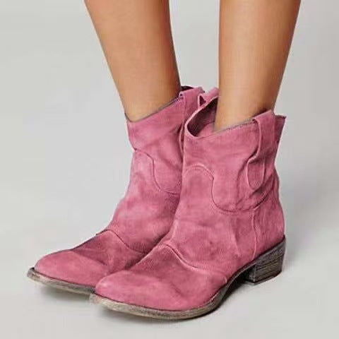 ROMANE | Bottines western en cuir velours — talon bloc et tirants latéraux