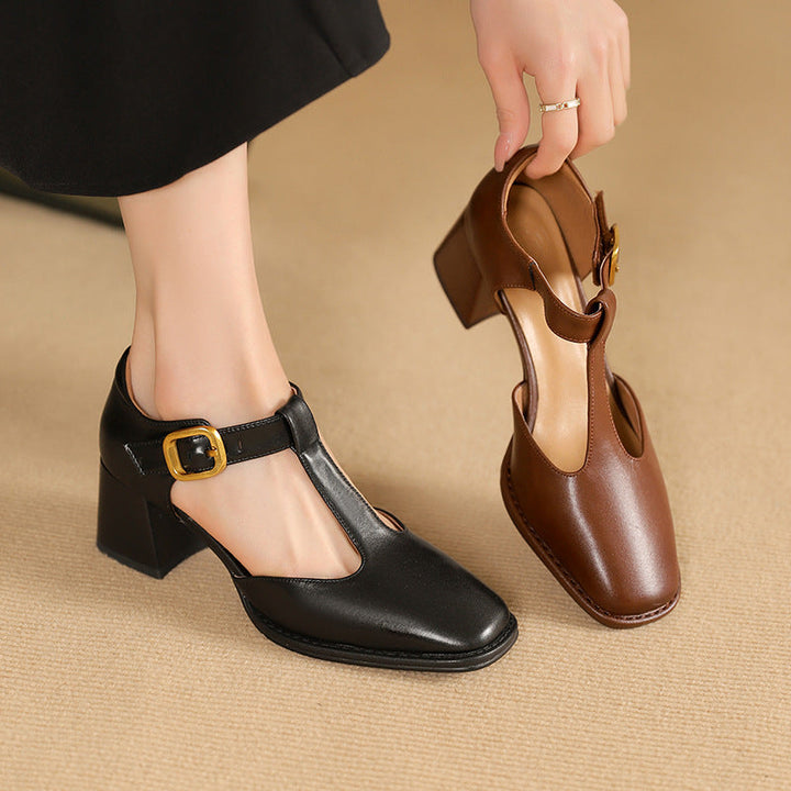 Margaux | Escarpins à bride en T en cuir, talon carré