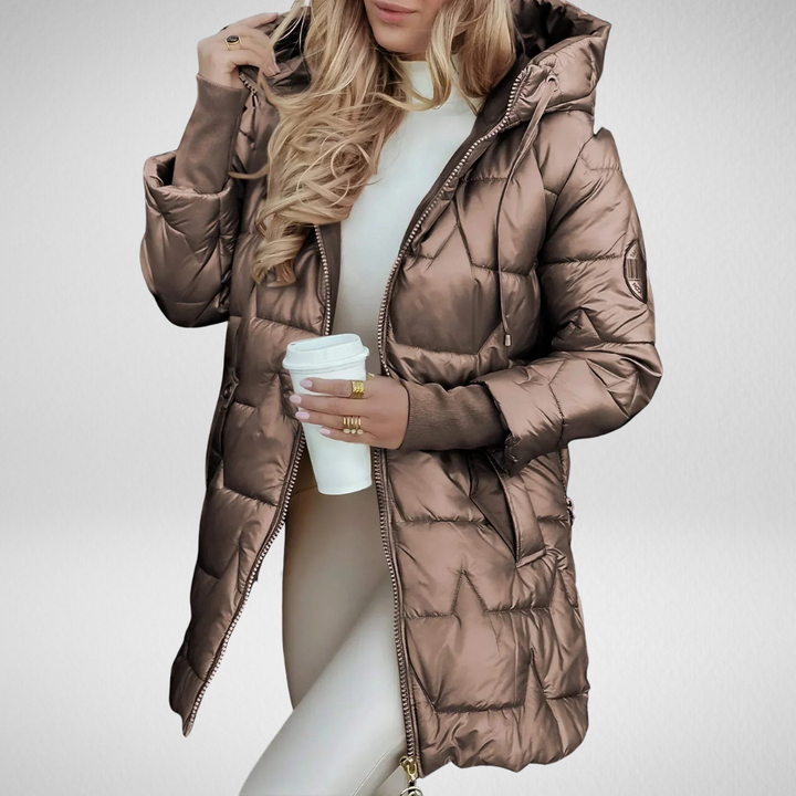 Zéphirine | Veste matelassée longue et chaude avec capuche enveloppante