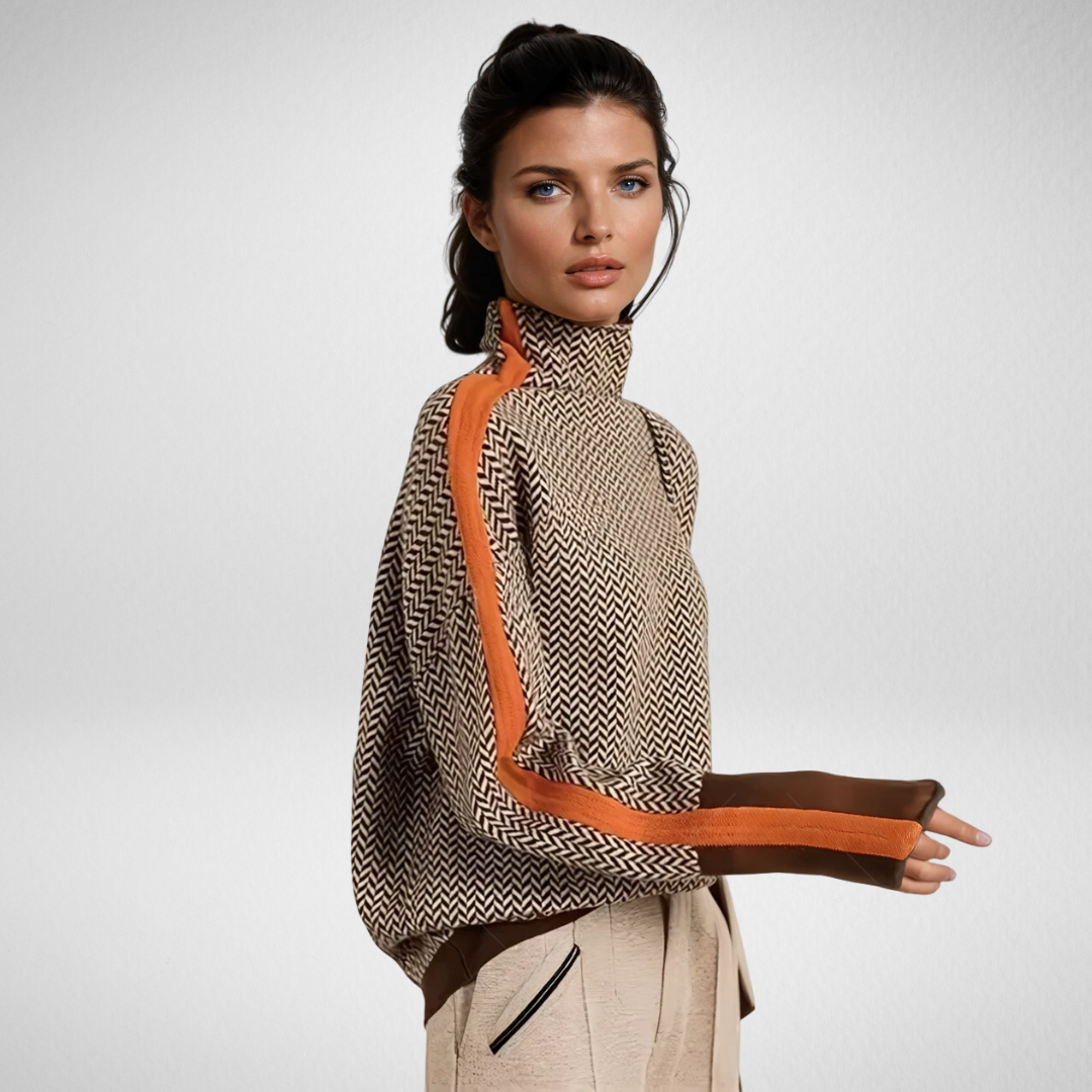 Clémence | Pull graphique en cachemire col montant