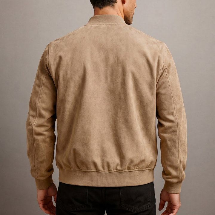 GUSTAVE | Blouson bomber en daim — col rond et finitions côtelées