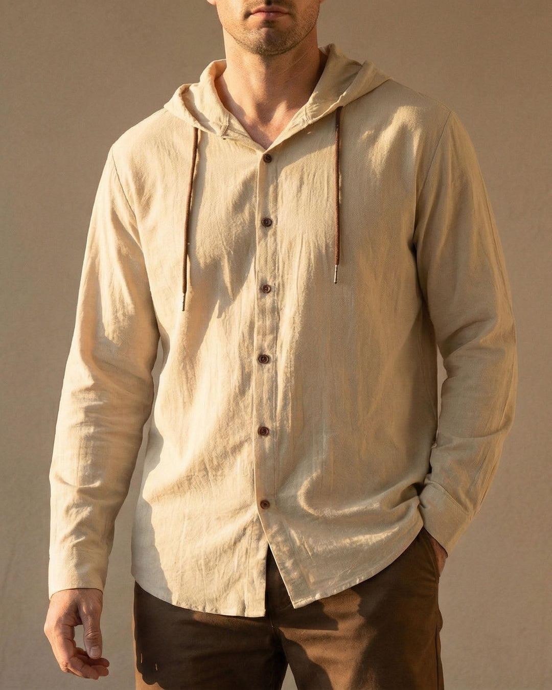 CHEMISE À CAPUCHE EN LIN POUR HOMME