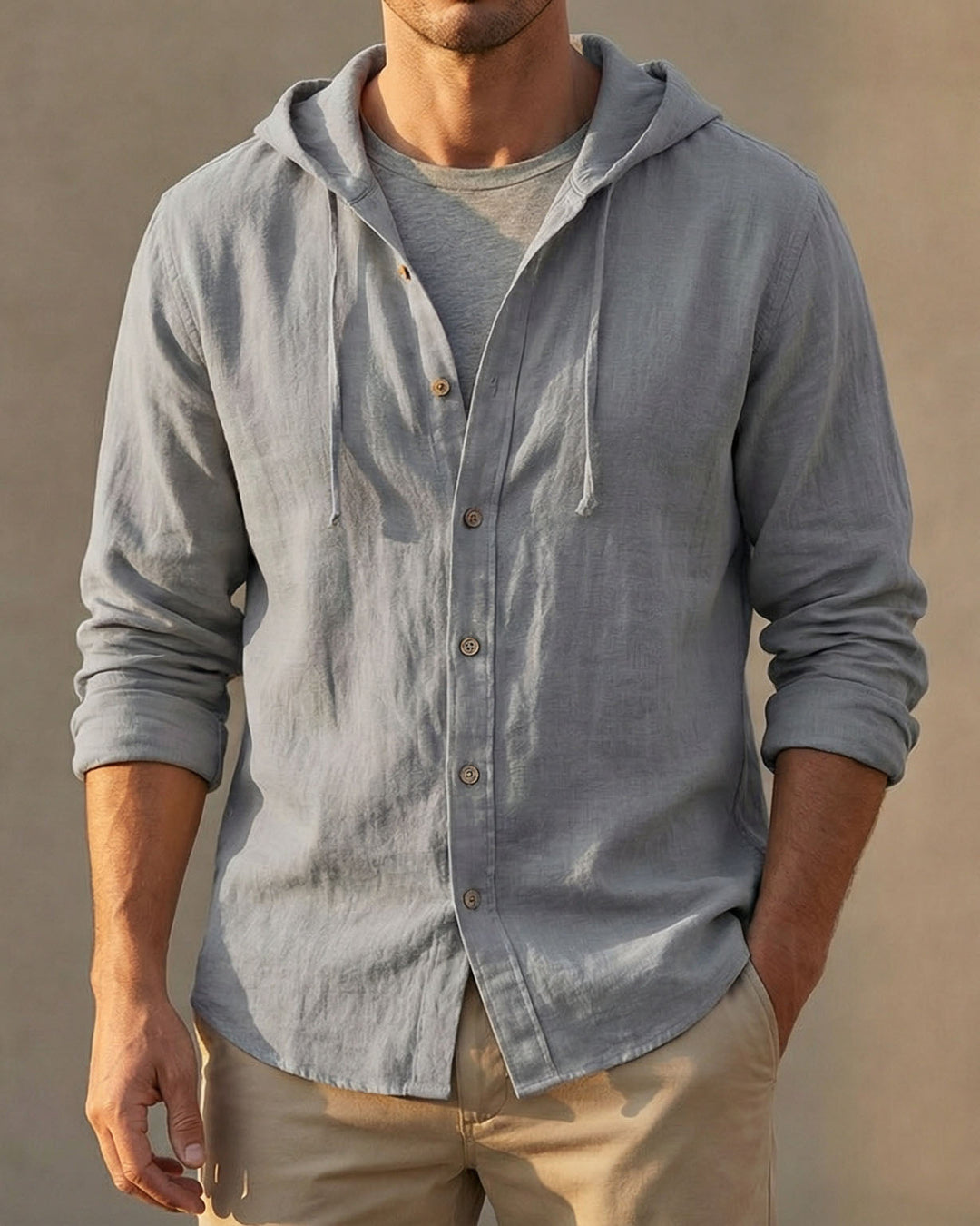CHEMISE À CAPUCHE EN LIN POUR HOMME