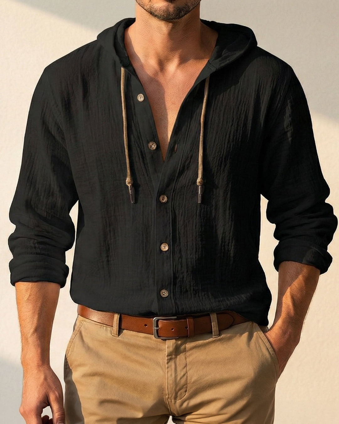 CHEMISE À CAPUCHE EN LIN POUR HOMME