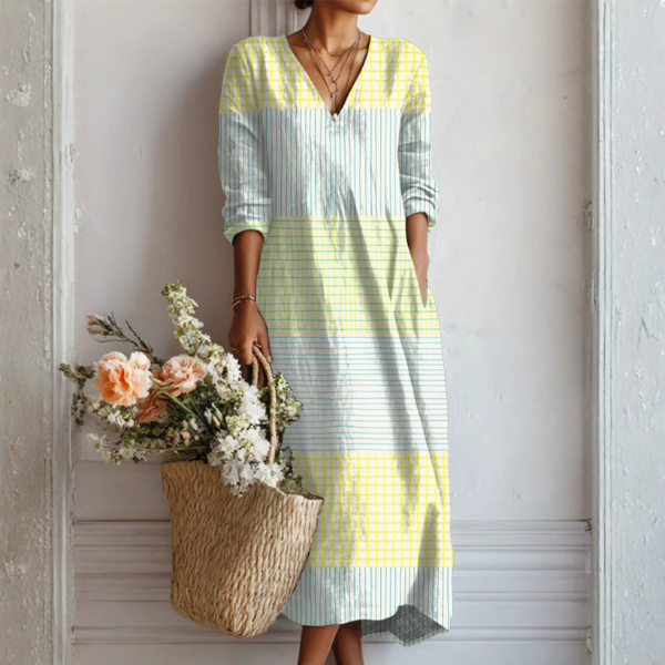 Suzanne | Robe fluide à fines rayures bleu ciel et jaune lumineux