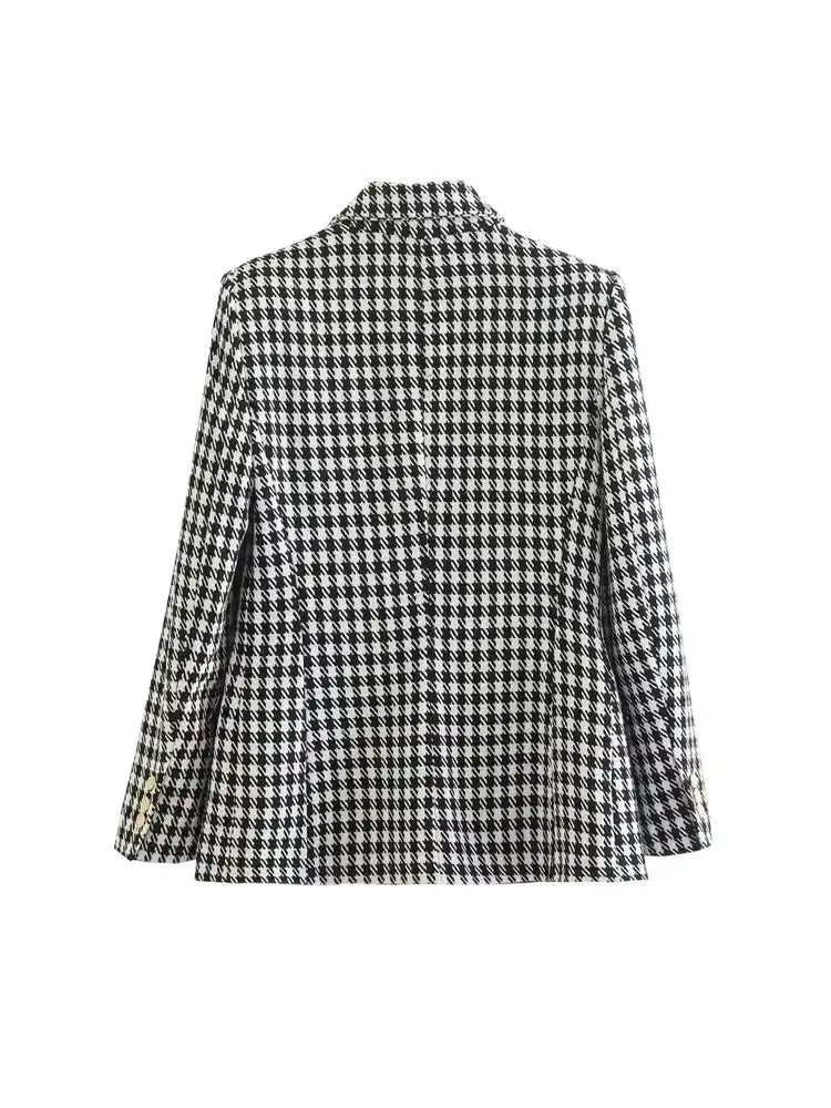 Camille Cannes | Blazer Femme Pied-de-Poule Vintage, Double Boutonnage, Élégant