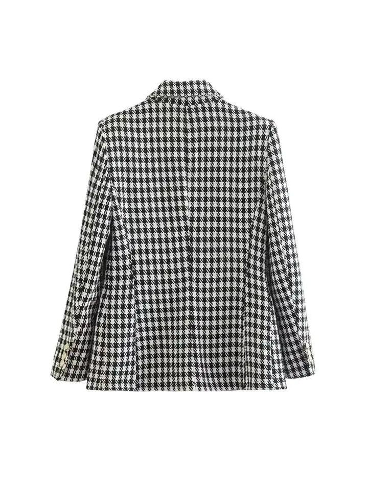 Camille Cannes | Blazer Femme Pied-de-Poule Vintage, Double Boutonnage, Élégant