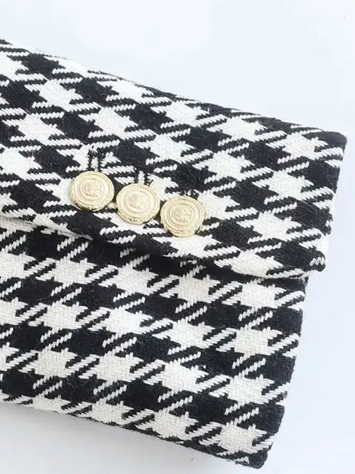Camille Cannes | Blazer Femme Pied-de-Poule Vintage, Double Boutonnage, Élégant