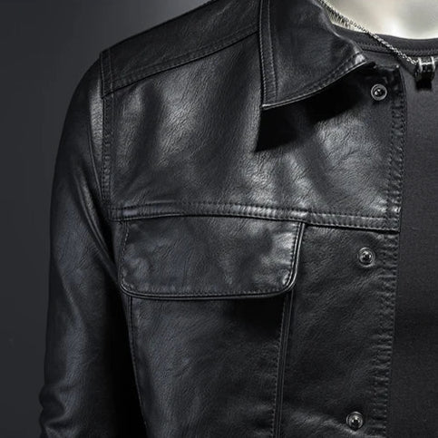 CHRISTOPHE | Veste trucker en cuir grainé — boutonnage pression