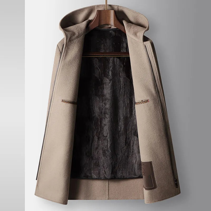 MANTEAU EN LAINE À CAPUCHE POUR HOMME