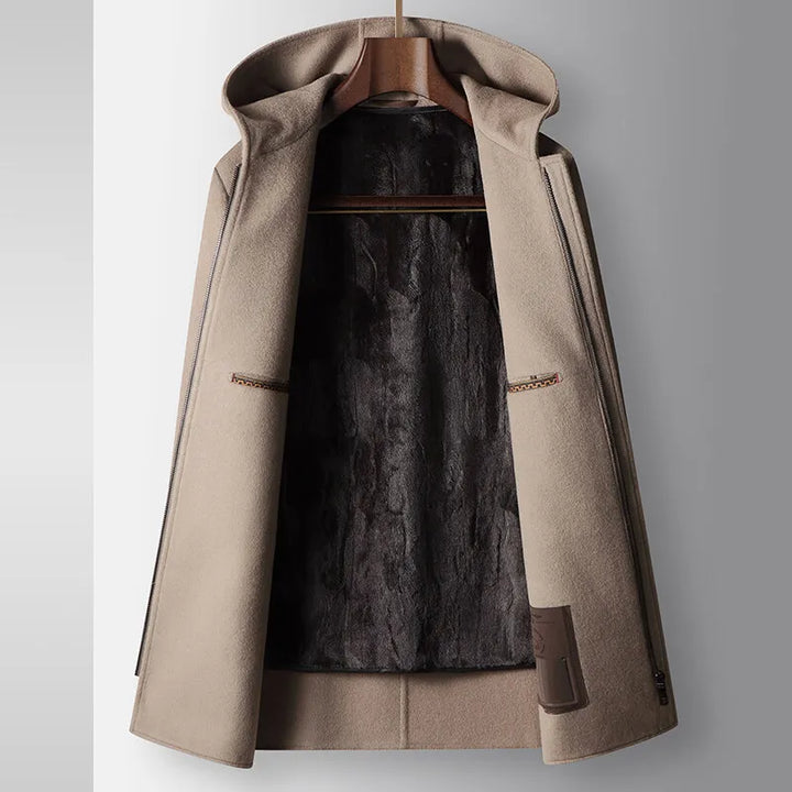 MANTEAU EN LAINE À CAPUCHE POUR HOMME