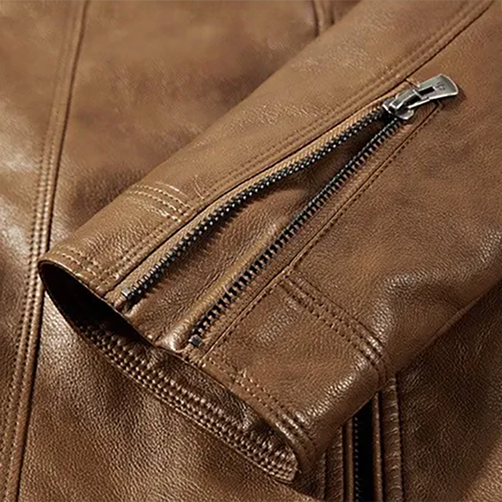 VINCENT | Blouson zippé en cuir — col officier, finition mate