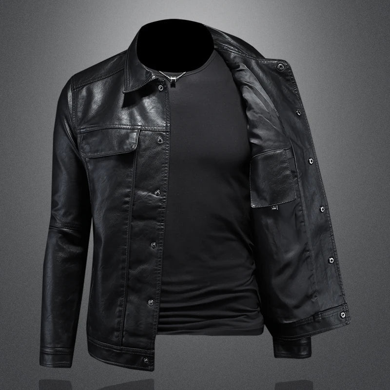 CHRISTOPHE | Veste trucker en cuir grainé — boutonnage pression