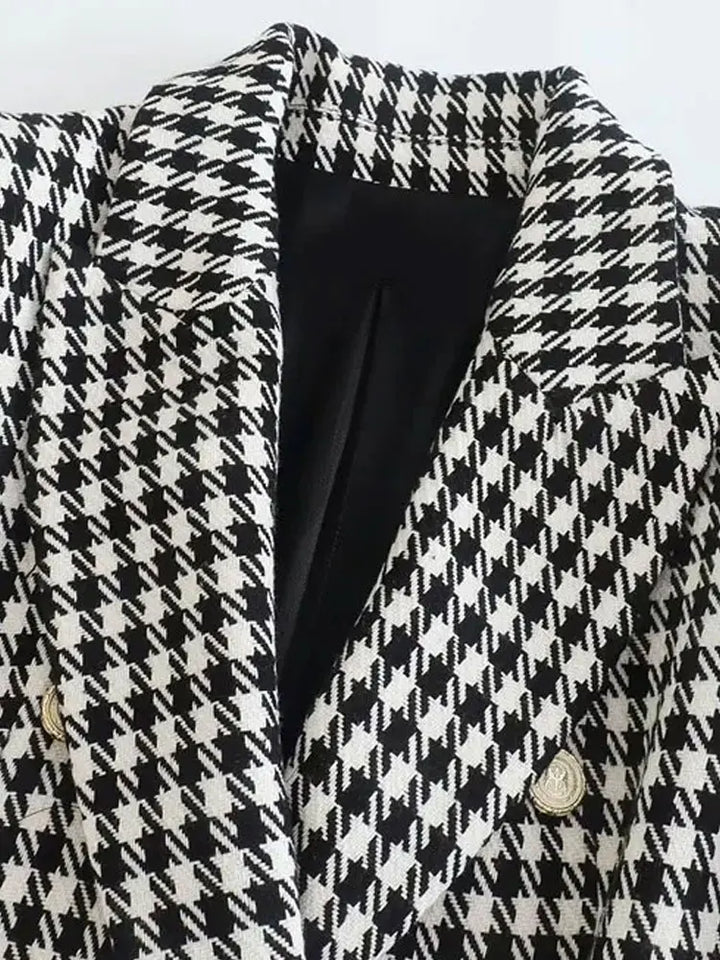 Camille Cannes | Blazer Femme Pied-de-Poule Vintage, Double Boutonnage, Élégant